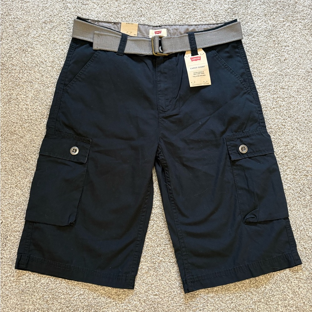 Levi's Boys Navy Blue Cotton Cargo Shorts with Belt  NWT